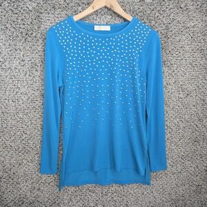 Michael‎ Kors Top Womens Small Blue Embellished Scoop Neck Blouse Casual Ladies